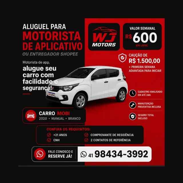 Locação de veículo para motorista de App