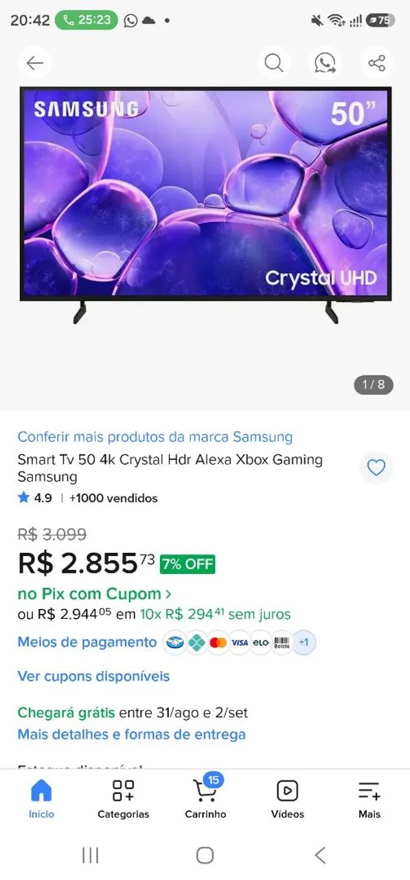 Smart TV Samsung 50" Crystal UHD 4K  - Foto 5