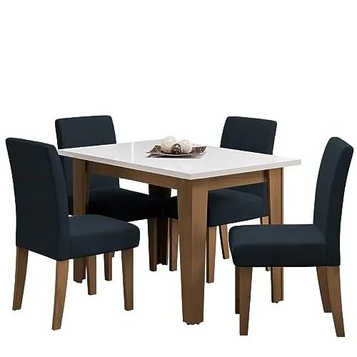 conjunto mesa de jantar tok e 4 cadeiras azul marinho