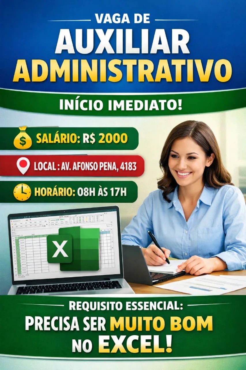 Vaga auxiliar administrativo COM EXPERIÊNCIA