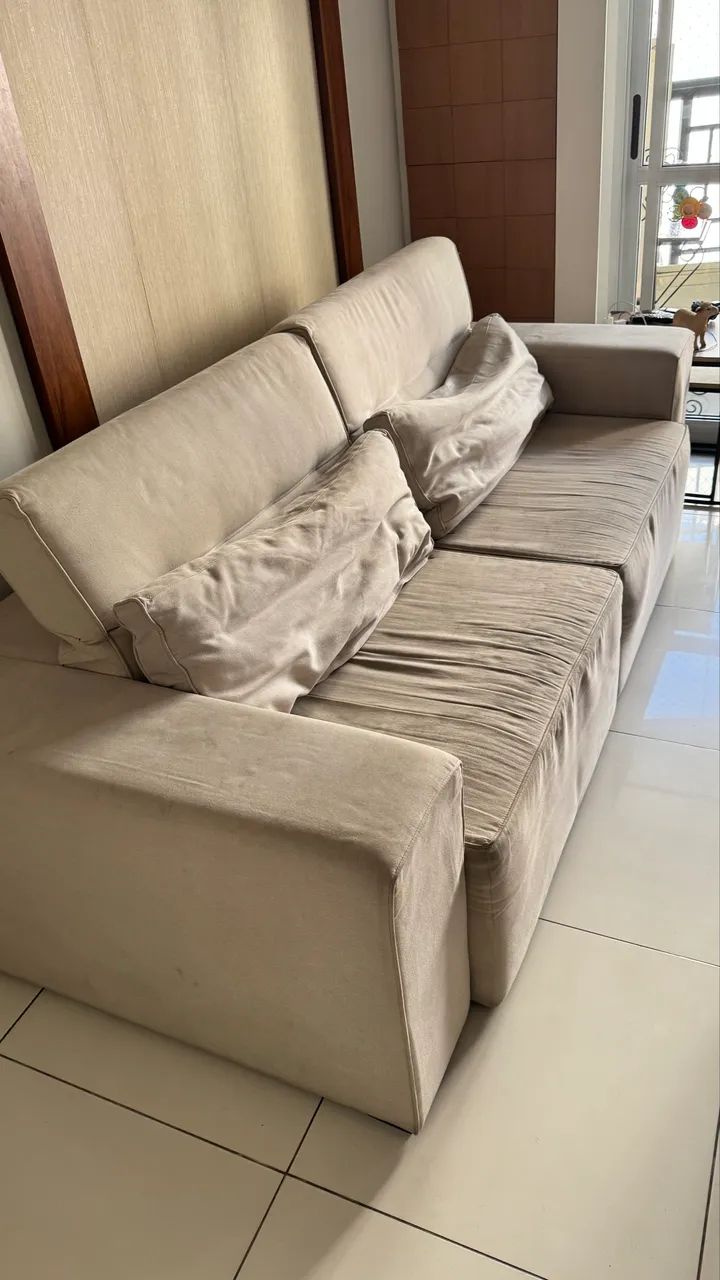 Sofá Retrátil e Reclinável Bege - Muito Confortável - Foto 2