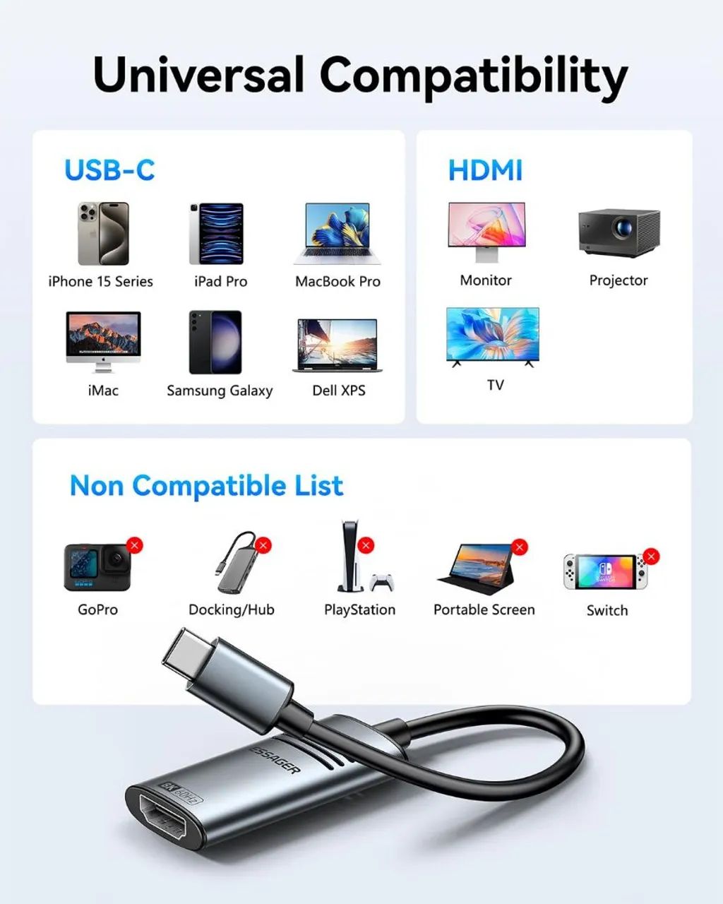 Essager adaptador hdmi 4K 30Hz 1m - Foto 2