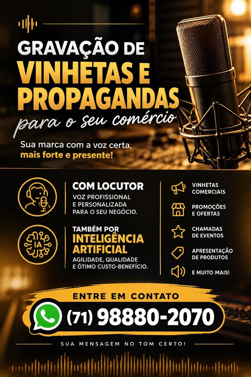 GRAVAÇÃO DE VINHETAS E PROPAGANDAS PARA O SEU COMÉRCIO