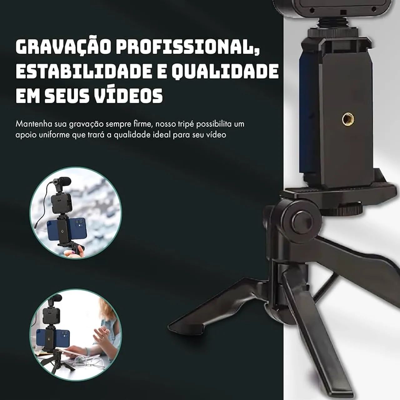 Tripé Suporte de Celular Com Led Kit de Gravação Completo - Com Microfone - Foto 2