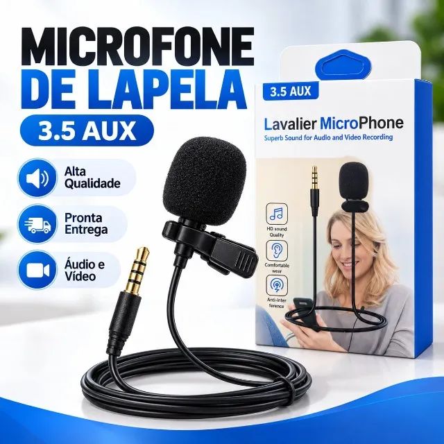 Microfone De Lapela Lavalier Com Fio 1,5m P2 Para Celular - Foto 2