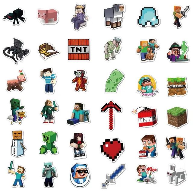 Kit 50 Adesivos de Minecraft - Pcs Peças Unidades Autocolantes  Ferramentas de Pixels65712453766018125