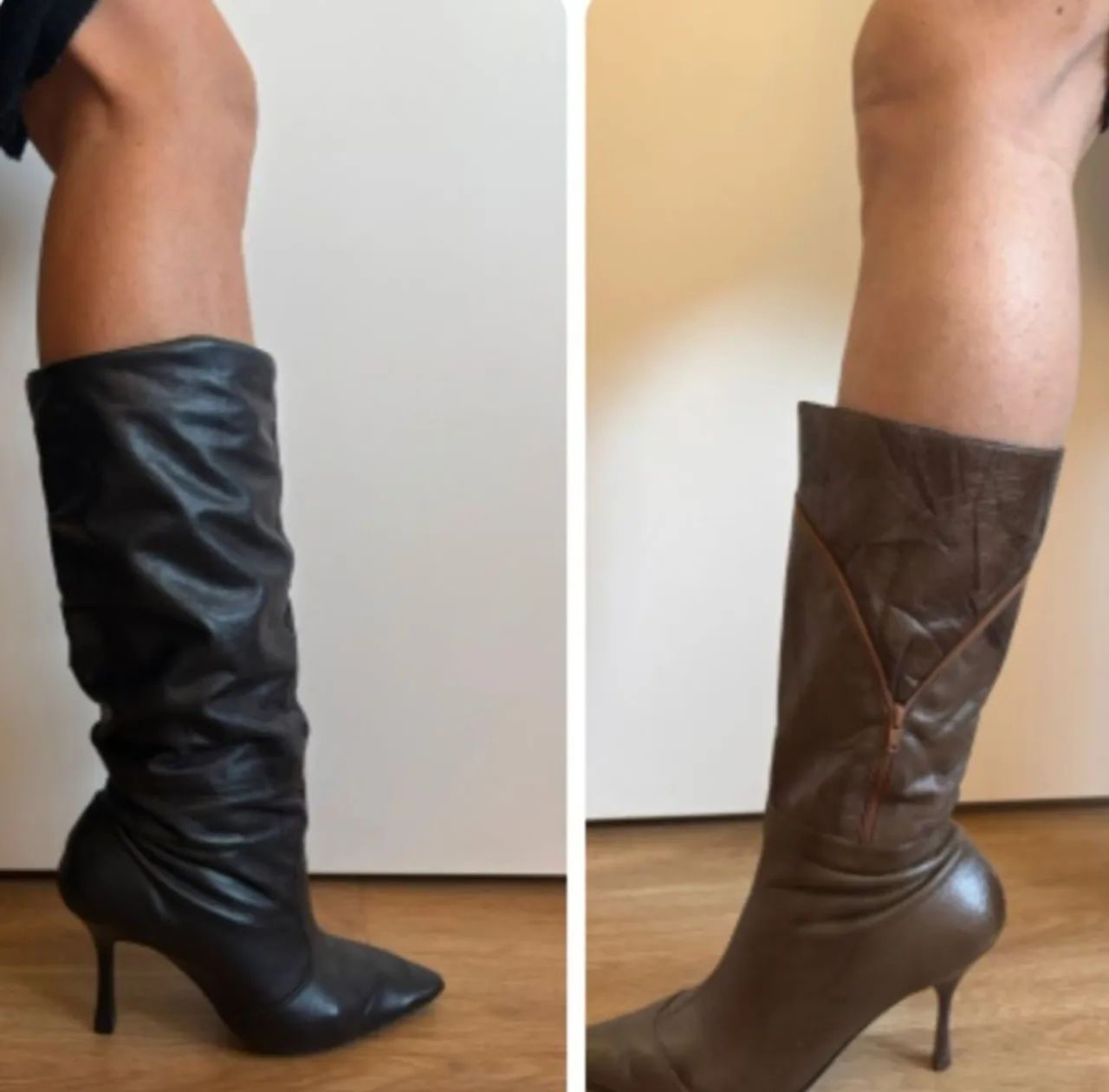 2 botas couro forradas tam 39 cores: preto e café 