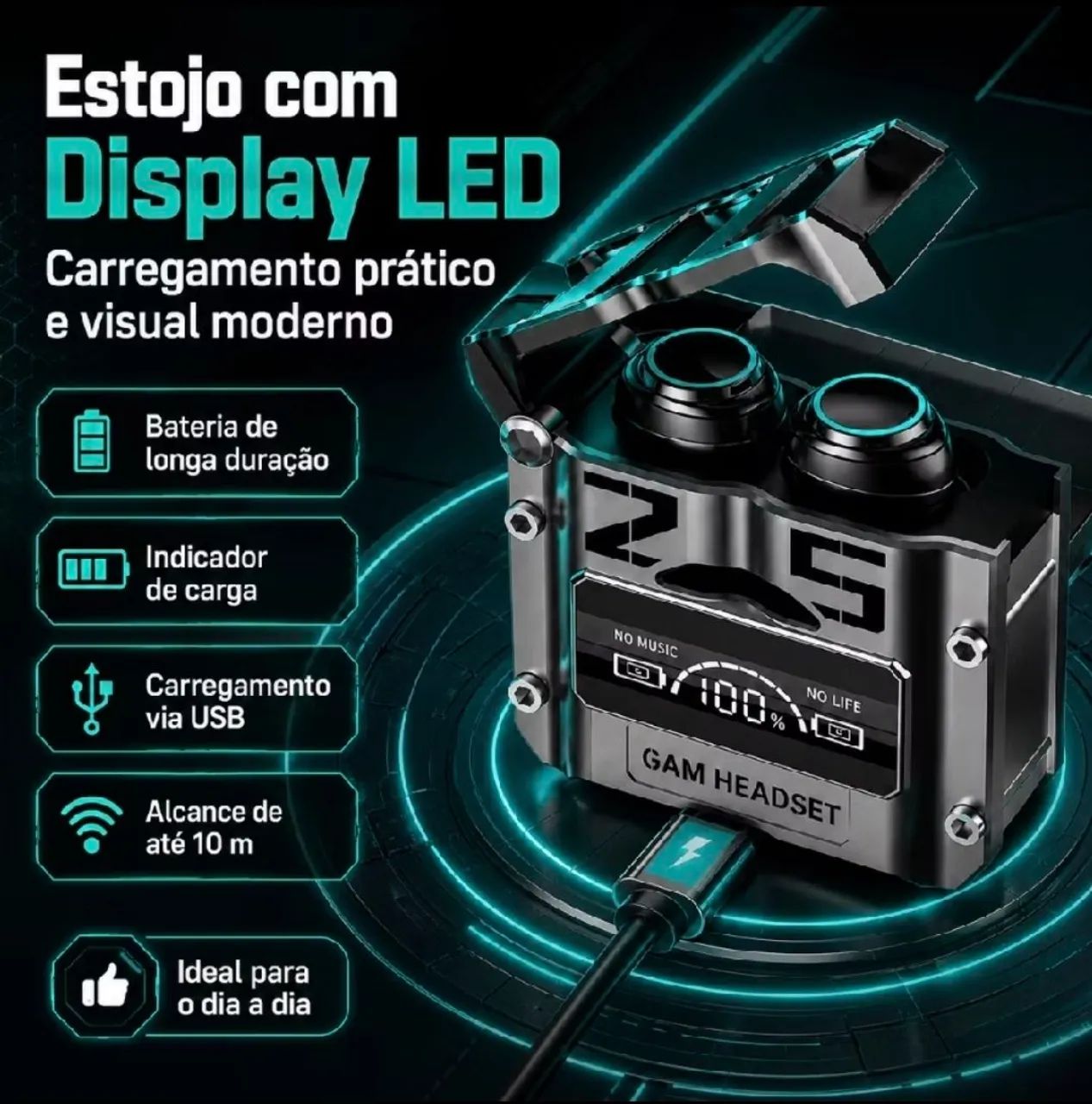Fone de Ouvido Bluetooth TWS M25 Gamer com Display LED  - Foto 5