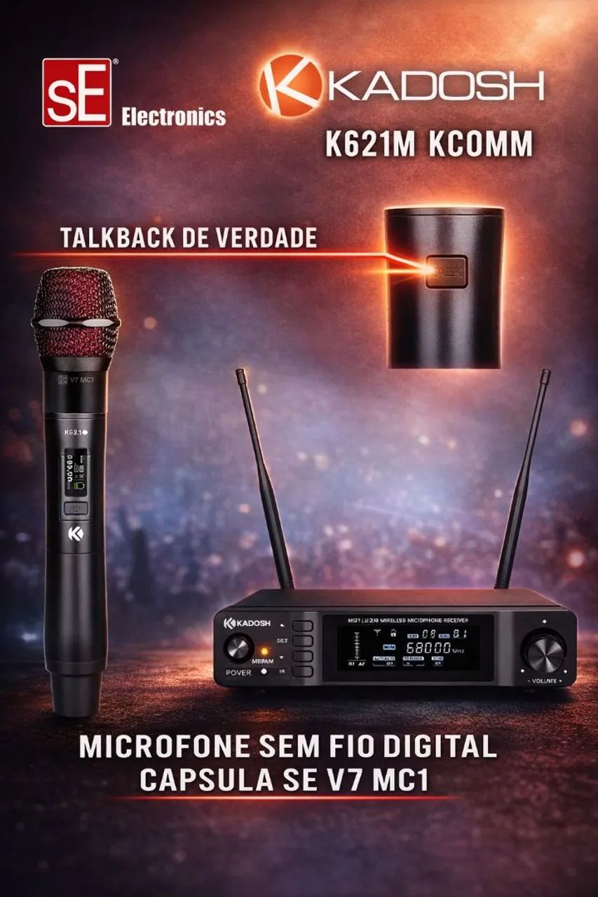 Microfone TalkBack Sem Fio Profissional Digital Kadosh K621M K-COMM Cápsula SE V7 MC1  - Foto 2