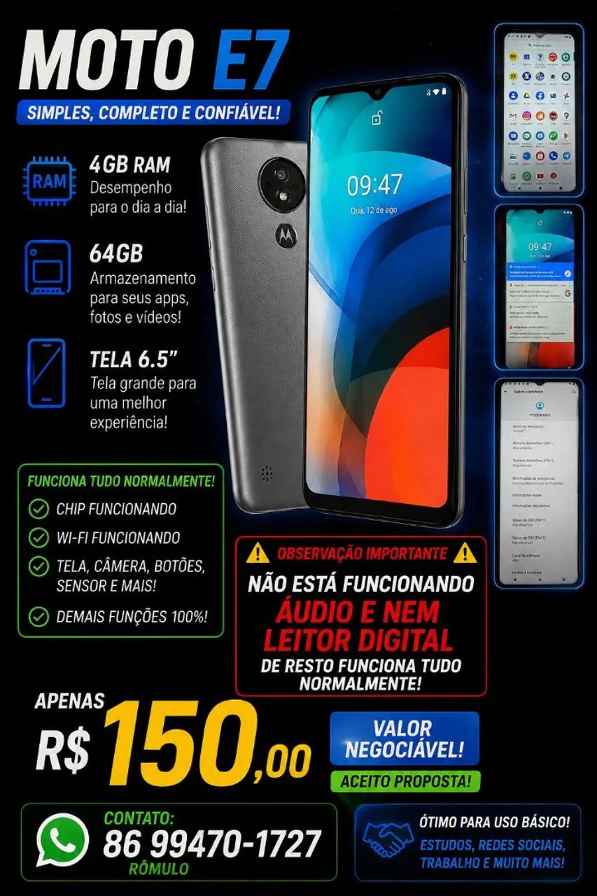 Celular Moto E7, leia o anúncio 