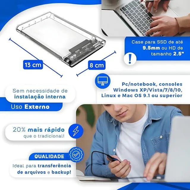 Case para HD Externo SATA 3 USB 3.0 Alta Velocidade Compacto Plug & Play até 5TB Compatíve - Foto 3