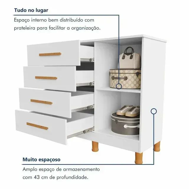 Cômoda Dallas com Chave Branco I Produto Novo - Foto 2