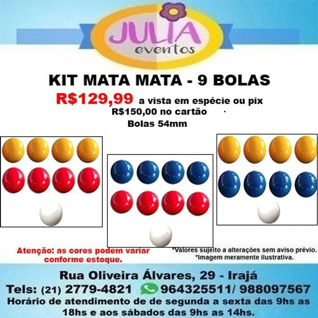 Bolas 54mm Mata-Mata (4 AMARELAS., 4 VERMELHAS., 1 BRANCA) (9 Bolas)