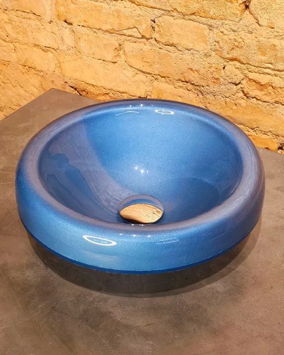 Cuba de Lavatório em Vidro azul 32cm Chapéu semi encaixe VmexAzul