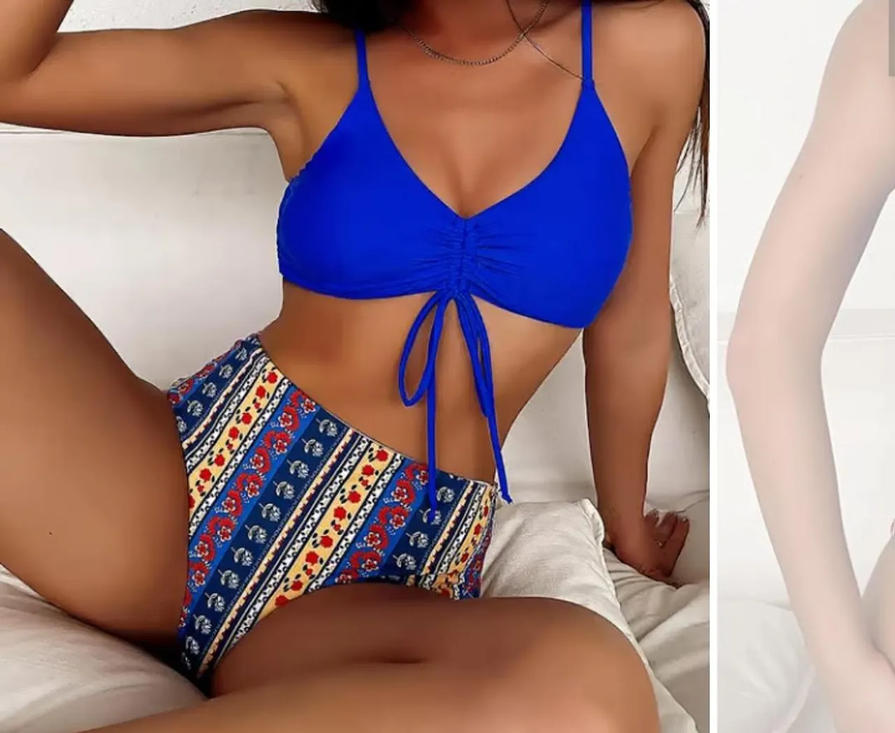 Biquíni azul com estampa floral