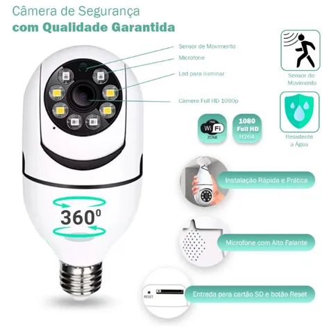 Câmera Lâmpada Segurança Panorâmica Wi-fi Ip Visão Noturna  - Foto 2