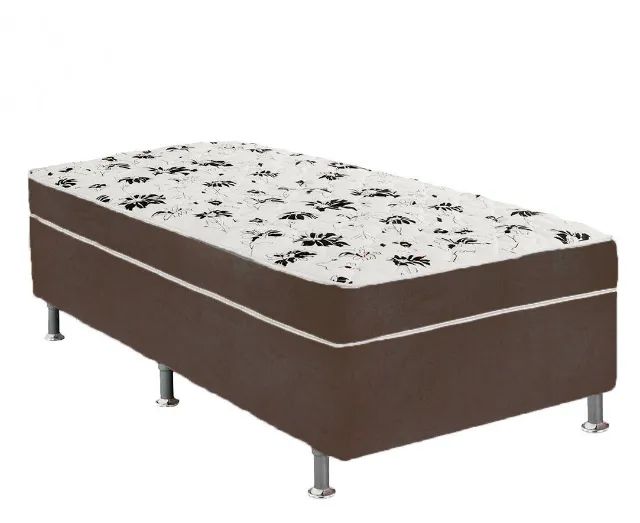 Cama Box Suede Preto + Colchão Mola Ensacada Acoplado Solteiro 88x188x41
