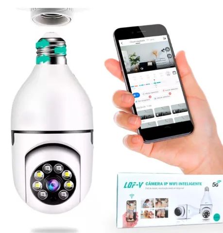 Câmera Lâmpada Segurança Panorâmica Wi-fi Ip Visão Noturna 