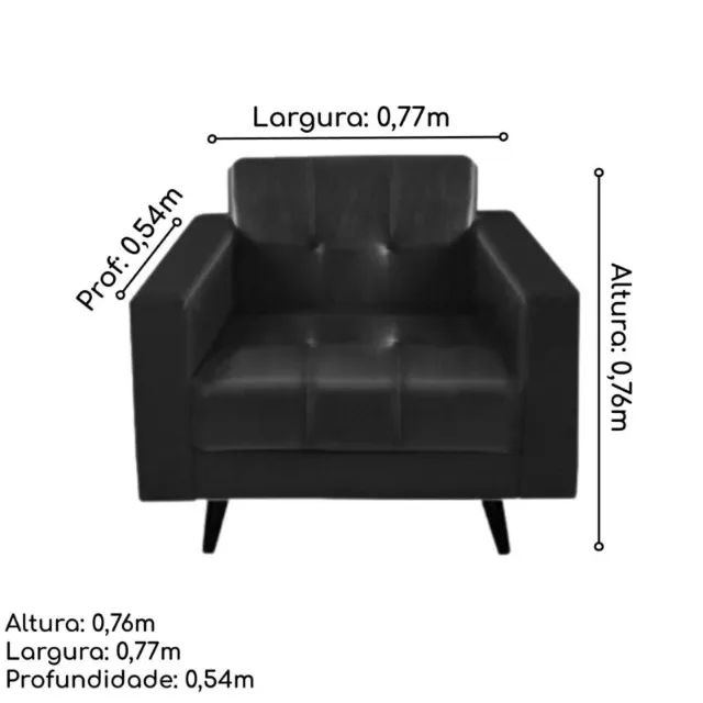Poltrona de Escritório Roma 1 Lugar Corino Preto Conforto Sofisticado -60040 - Foto 5