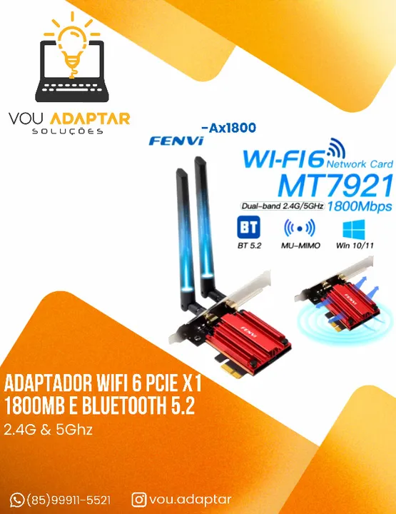 Placa De Rede Wifi 6 Bluetooth 5.2 Pci-e Ax1800 Fenvi 5g wireless