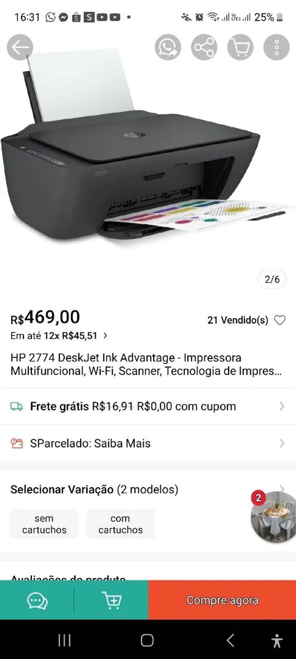 Impressora HP DeskJet Ink Advantage 2774  - Foto 3