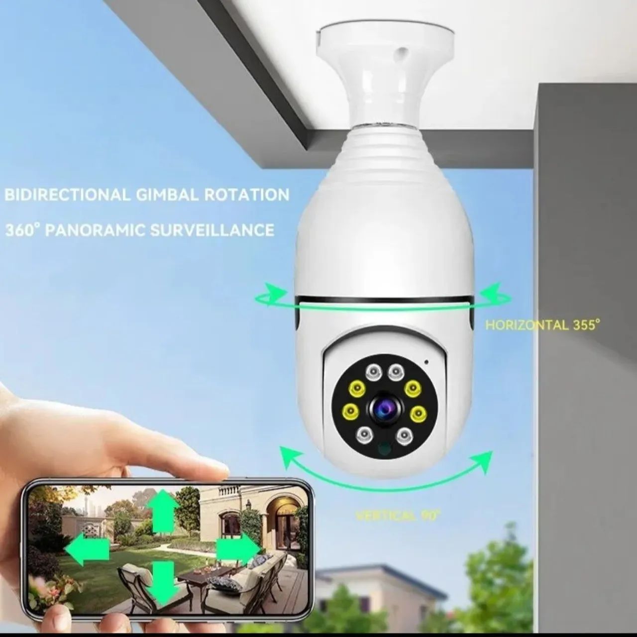 Câmera Lâmpada de Segurança Wi-Fi  som e imagem , leitor de cartão, 360° giro  - Foto 4