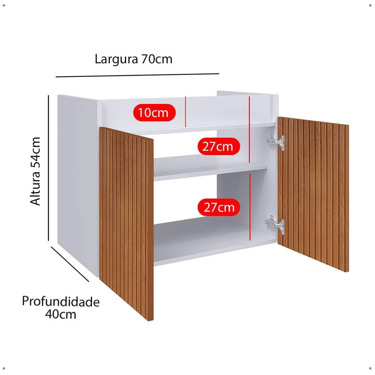 GABINETE PARA BANHEIRO 70cm com 2 prateleiras