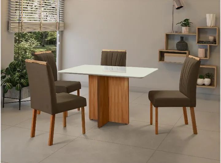 Mesa pérola com tampo em MDF/vidro !! Tr219m - Foto 2