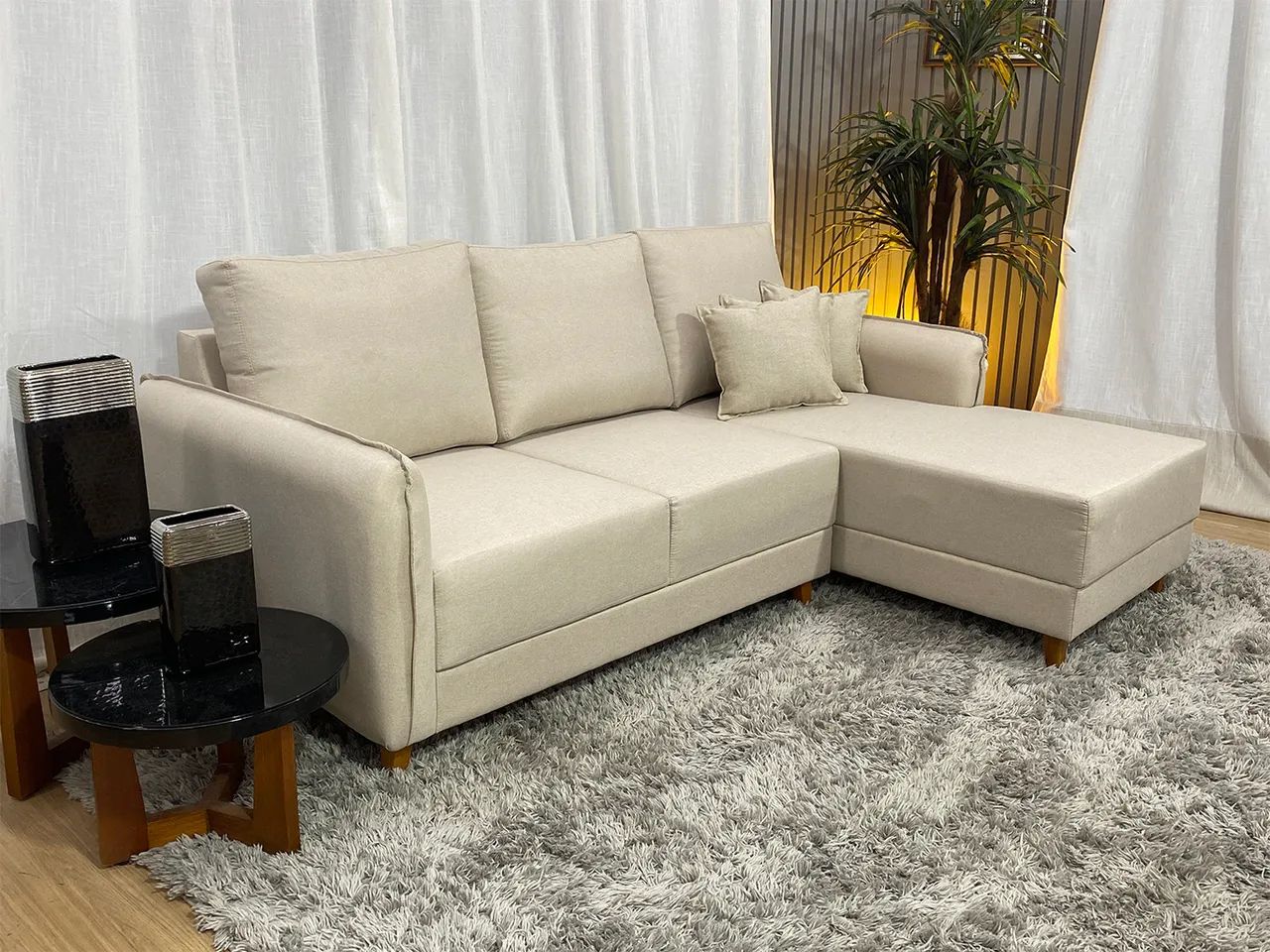 Sofá Chaise 2,00 m Linho Bege Design Moderno a43