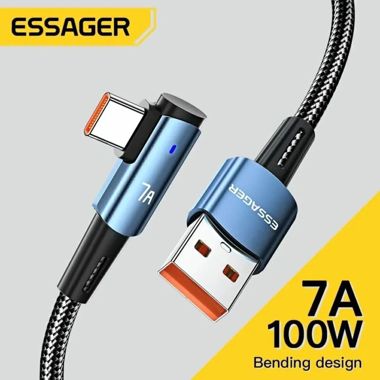 Cabo A7 Usb-Usb-c 100W Ângulo De 90° Graus Essager Carregamento Rápido PD