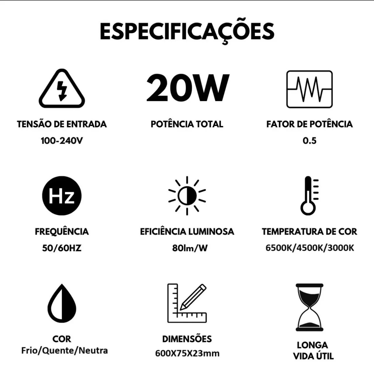 20x Lâmpada Luminária Linear 20w 60 Cm C/ Driver Embutido - Foto 4