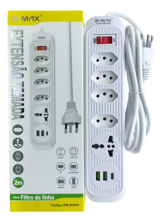 Extensão Filtro De Linha 5 Tomadas 2usb 1type-c Universal - Foto 2