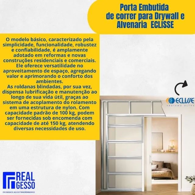 Sistema de Porta Embutida de correr para Drywall e Alvenaria  ECLISSE