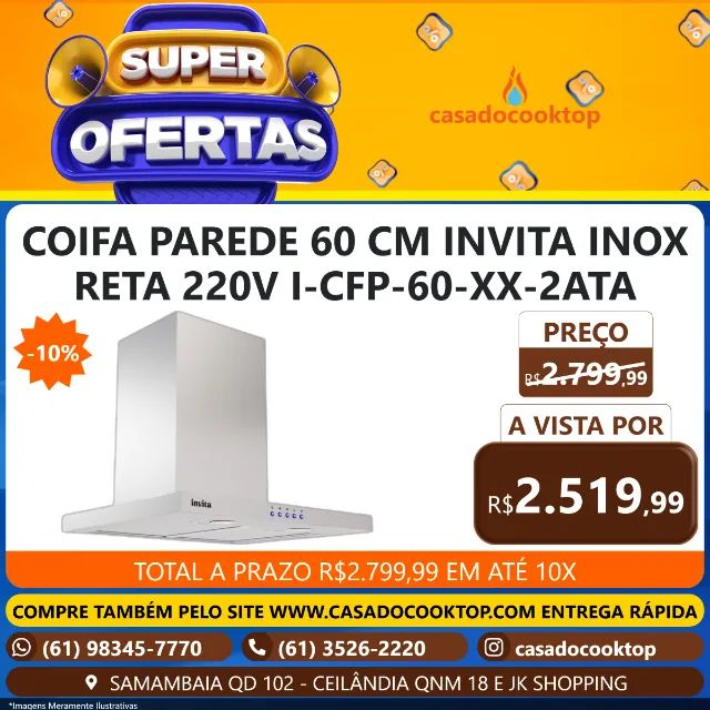 COIFA PAREDE 60 CM INVITA INOX RETA 220V I-CFP-60-XX-2ATA