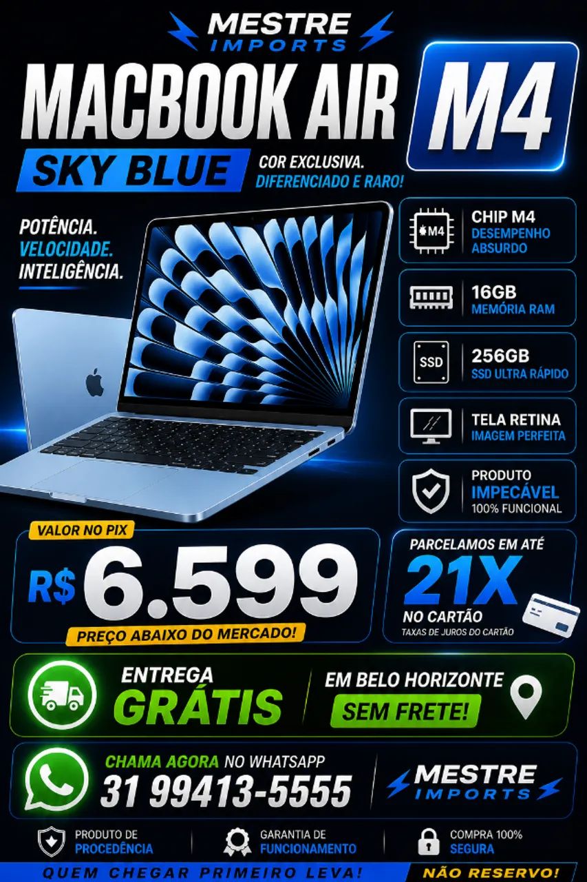 MacBook Air M4 16GB 256GB Melhor Preço de BH - Notebooks - Centro