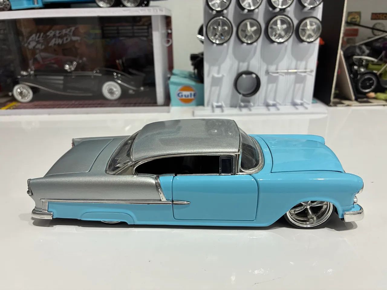 Miniatura chevy bellair 55 azul / branco  - Foto 5