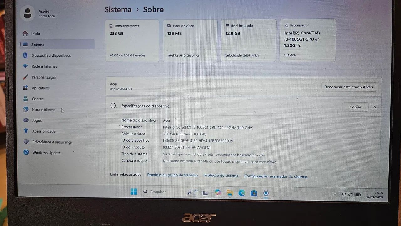 Notebook Acer Aspire 5 - i3 10ª geração / 12GB RAM / SSD - Foto 3