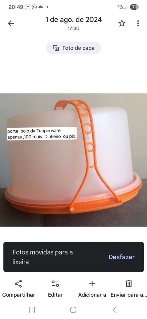 Porta bolo Tupperware. 