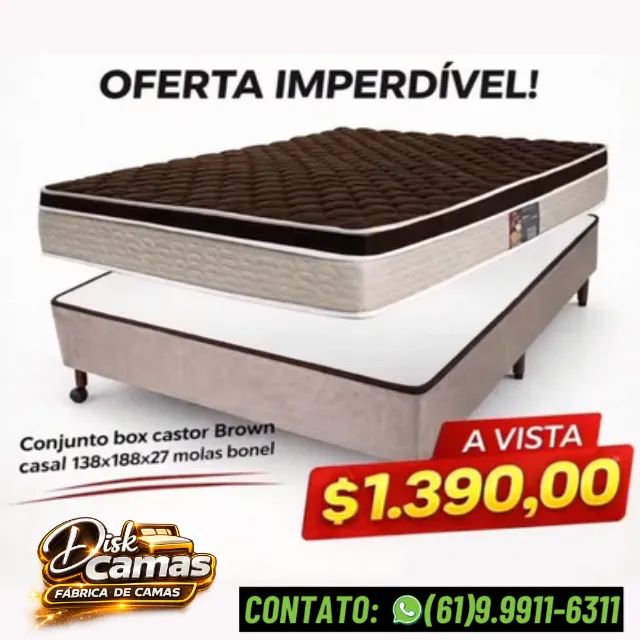 Conjunto Bom Castor Brown Casal 138x188x27 molas bonel - Direto de Fábrica!