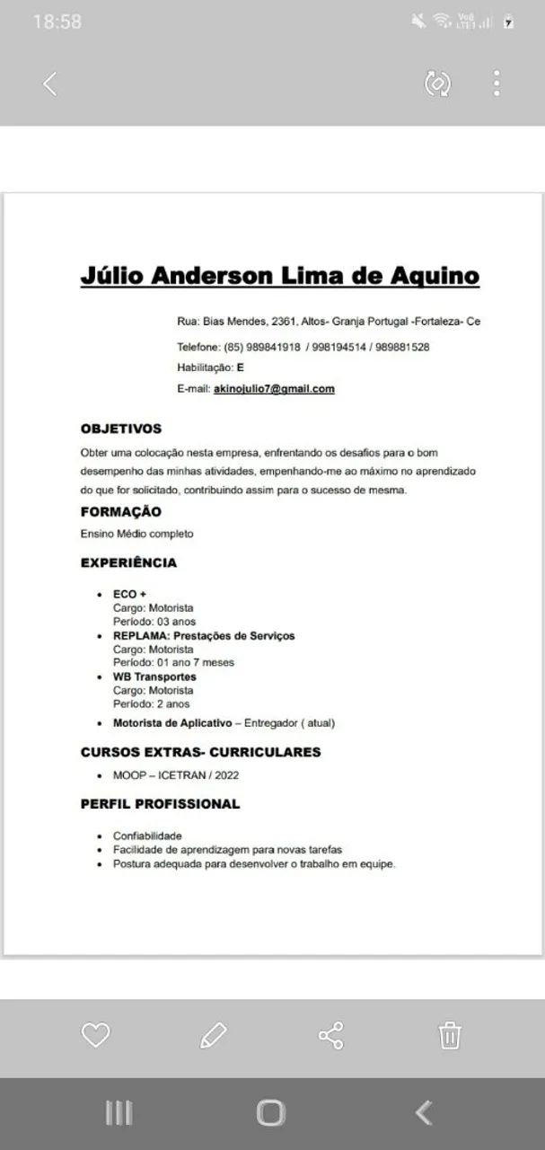 Motorista cat A e E disponível pra viagem 