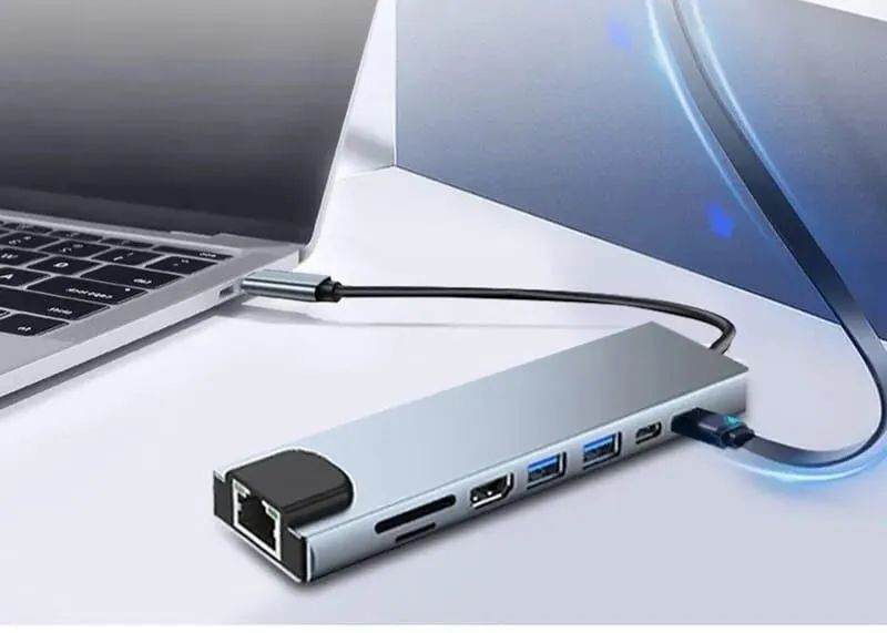 Hub 8 em 1 multifuncional com HDMI, USB, Leitor de cartão, USB-C  - Foto 2