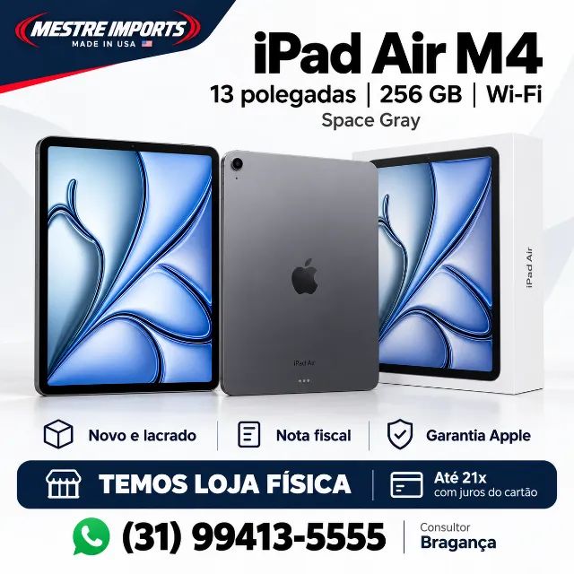 iPad Air M4 13 polegadas 256GB Wi-Fi Space Gray Novo Nota Fiscal