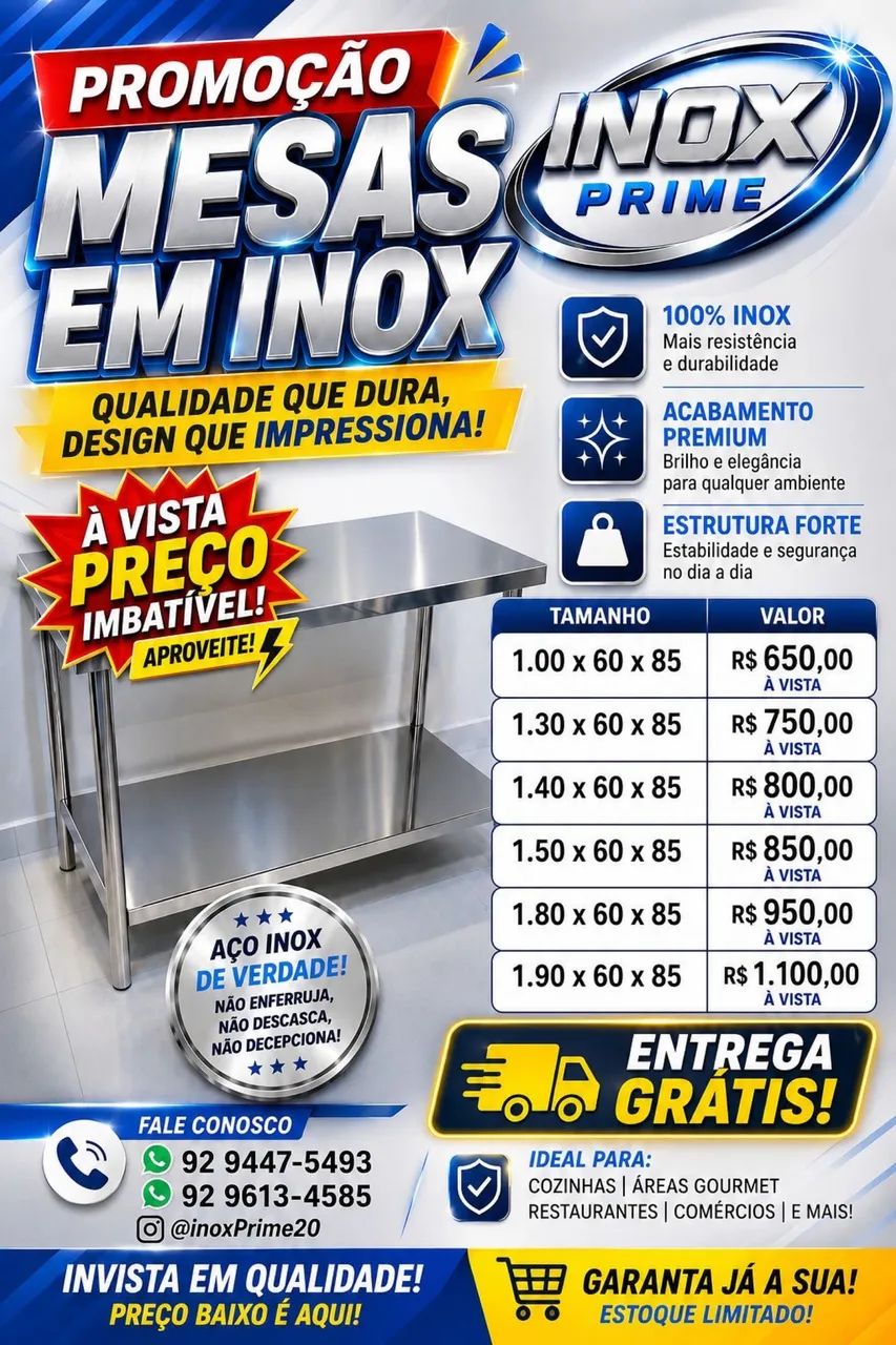 Ofertas de mesas em inox a pronta entrega 