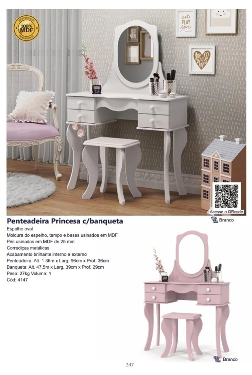 Princess Dresser with Stool R$ 899.00