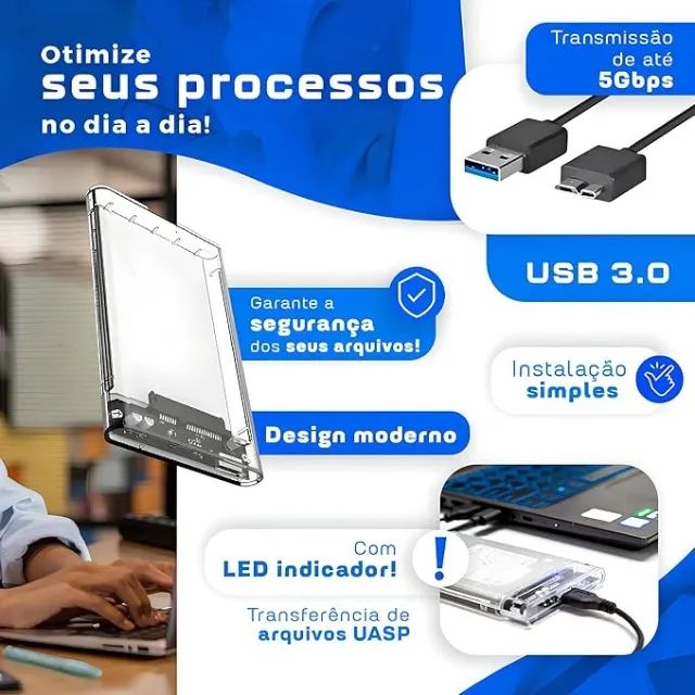 Case para HD Externo SATA 3 USB 3.0 Alta Velocidade Compacto Plug & Play até 5TB Compatíve - Foto 4