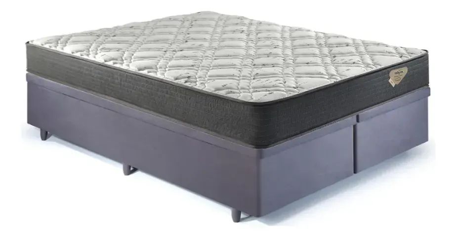 Cama Box Baú Cinza King e Colchão King Riviera