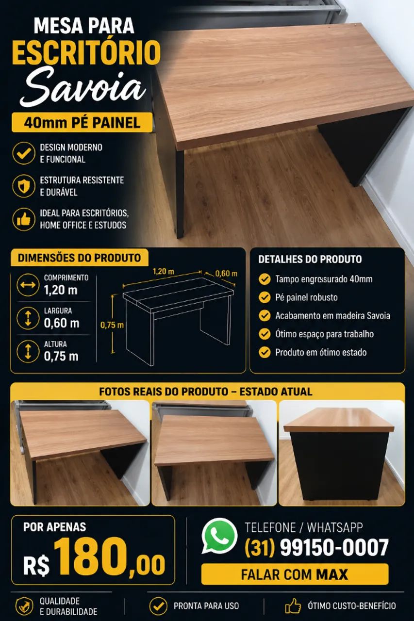 Mesa de escritório sem gaveta