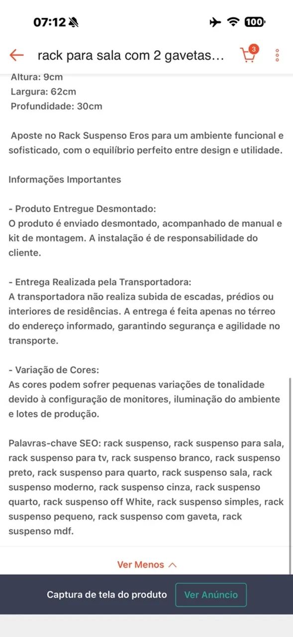 Rack suspenso para TV 50 a 55 polegadas, OFF White  - Foto 4