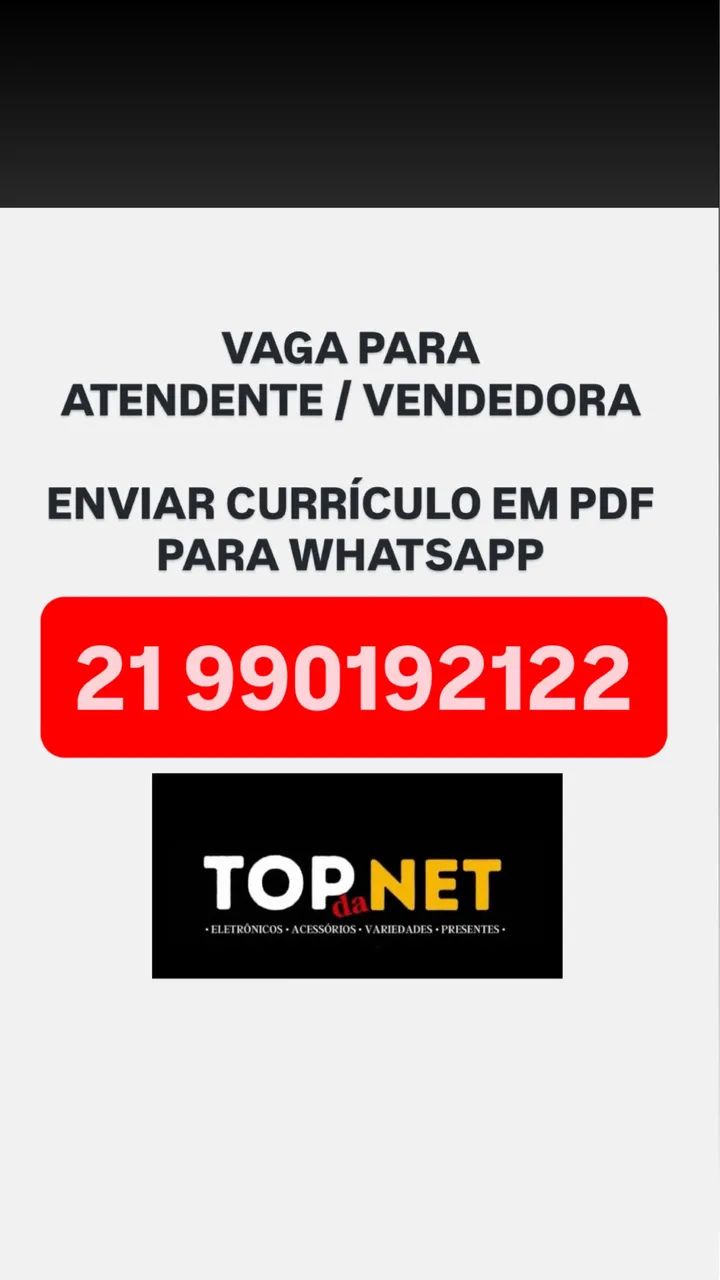 VAGA PARA ATENDENTE / VENDEDORA