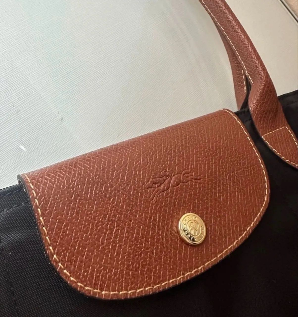 Bolsa tote longchamp le Pliage com acabamento em couro  - Foto 3